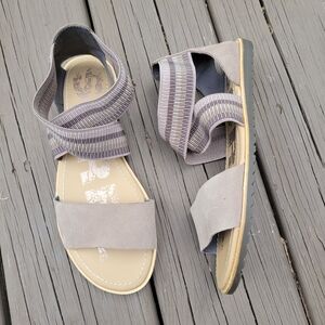 Sorel Ella Ash Taupe Suede Leather Elastic Strappy Open Toe Comfy Sandals 8.5